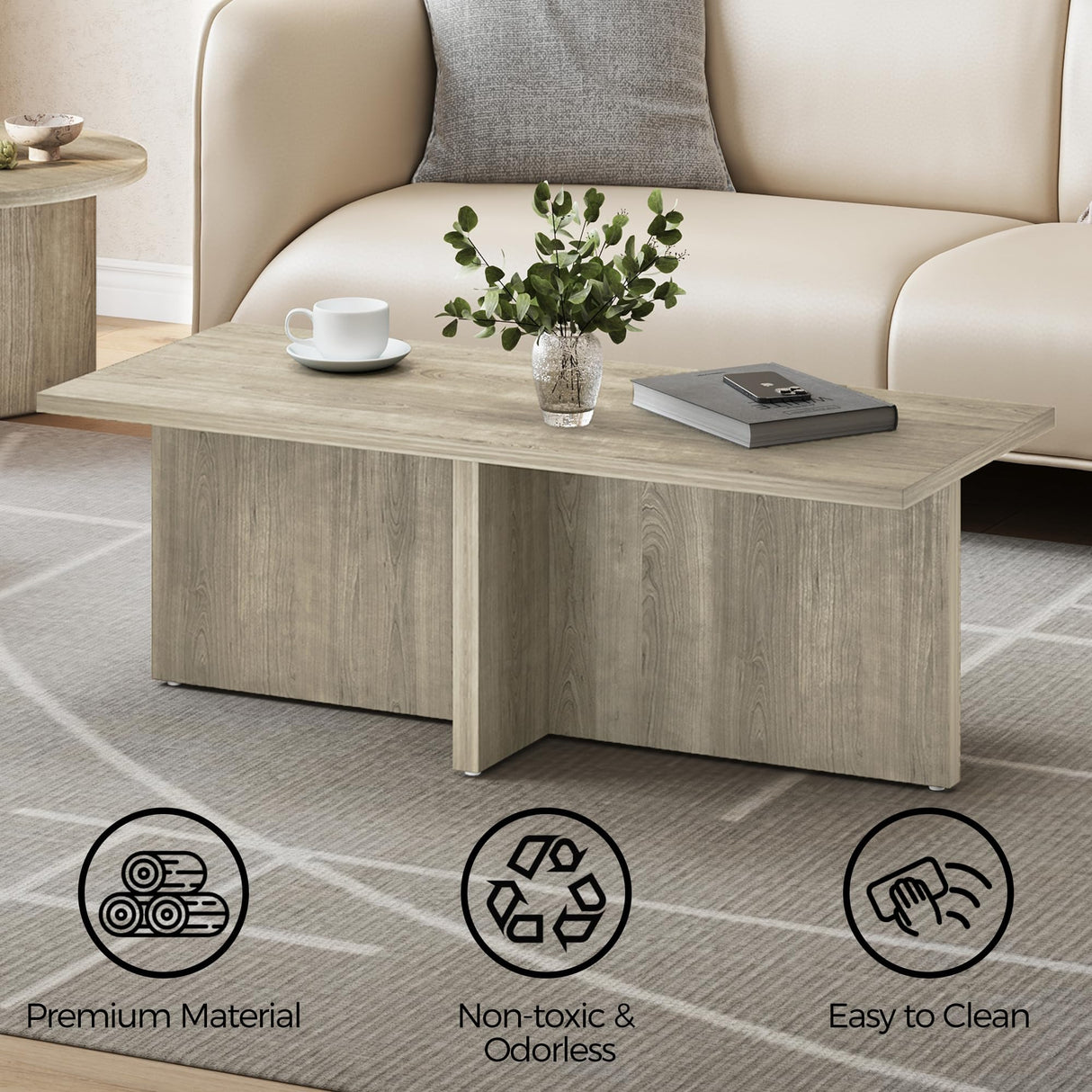 Luoxiao Rectangle Coffee Table 47 inch Modern Coffee Table for Living Room Scandinavian Center Table Minimalist Tea Table Low Table Tatami Table Zen Coffee Table (Wood) Luoxiao