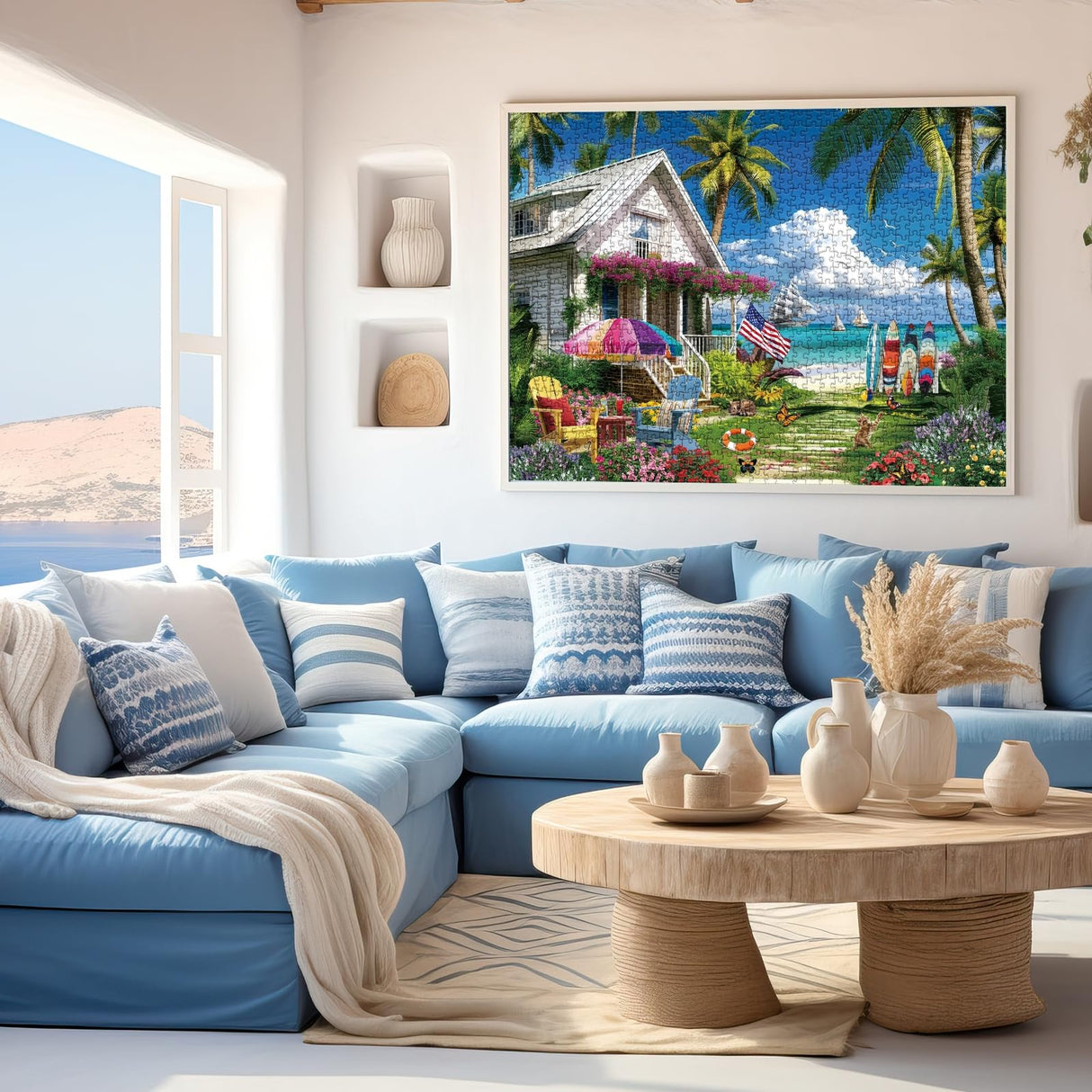 Beach House Puzzles Summer Puzzle 1000 Piece for Adults, Seaside Retreat Jigsaw Puzzles Ocean Puzzles, Seashore House Puzzle Challenging Jigsaw Puzzles As Home Decor BBOLDIN