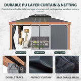 YOLENY 12' x 16' Hardtop Gazebo Faux Wood Grain Metal Gazebo with Aluminum Frame, Galvanized Steel Double Roof, Outdoor Patio Gazebo Pergolas with Netting and Curtains for Backyard, Patio, Lawns YOLENY