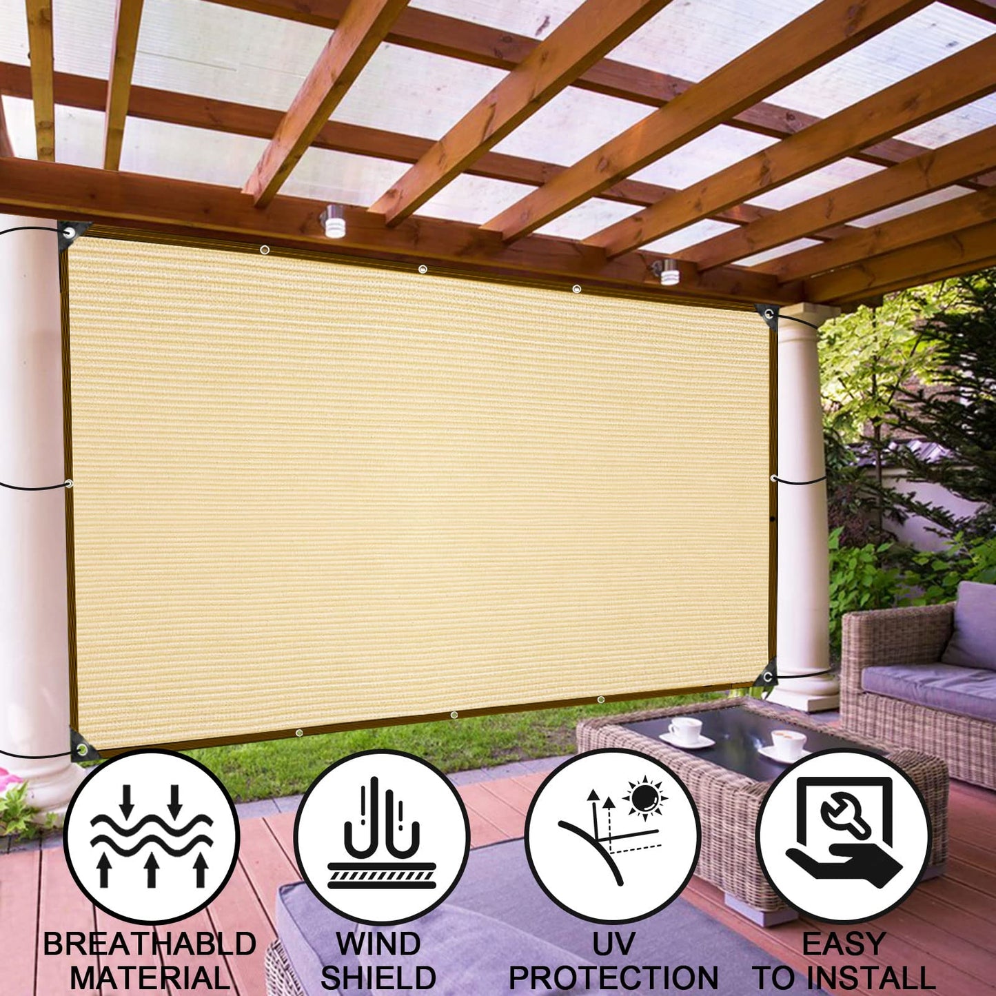 Shade Cloth - Pergola Sun Shade 90% Outdoor Shade Fabric with Grommets for Pergola Cover Patio Gazebo Deck Garden Porch Wheat(3X6FT)