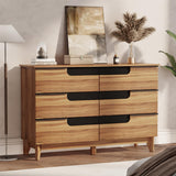 VOPEAK Wood Dresser for Bedroom, 6 Drawer Dresser with Solid Wood Legs, Brown Wooden Modern Minimalist Double Chest of Drawers for Cloth Stroage, 47.24" W x 15.75" D x 31.89" H VOPEAK