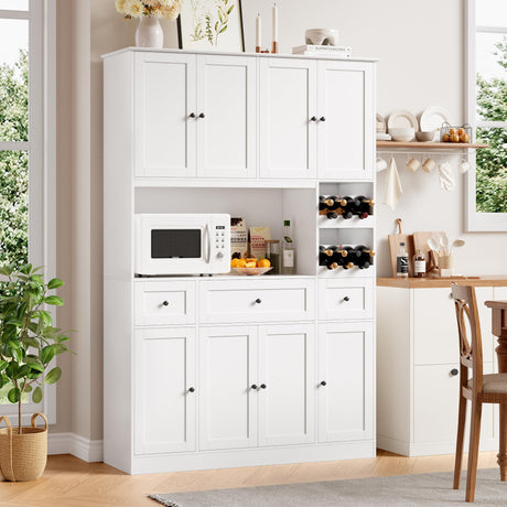 BOTLOG 72" Tall Kitchen Pantry Storage Cabinet with Wine Rack, Large Pantry Cabinet with Microwave Stand, Modern Kitchen Hutch Food Pantry Cabinet for Kitchen, Dining Room, White BOTLOG