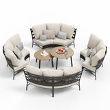 PHI VILLA Outdoor Patio Furniture Set 10 Piece, Round Sectional Curved Outdoor Sofa for 8 Persons with 2 Round Table for Garden, Poolside, Balcony, Backyard PHI VILLA