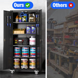 JAORD Metal Storage Cabinet Wheels,72'' Lockable Storage Cabinet with Wheels and Pegboard, Garage Cabinet with Doors and Shelves, Rolling Tool Cabinet for Office Home, Assembly Required(Black) JAORD