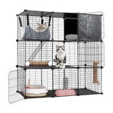 BriSunshine Cat Cages Indoor, 3 Tier DIY Cat Enclosure with Large Hammock, Metal Wire Pet House Kennels Crate Catio with Litter Box, Bed, Scratchers, Bowl, Stairs for 1-2 Cats BriSunshine