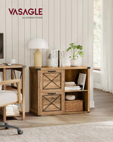 VASAGLE Lateral File Cabinet, Filing Cabinet with 2 Drawers, Printer Stand, 2 Open Compartments, Fit A4, Letter Size, Hanging File Folders, for Home Office, Farmhouse Style, Honey Brown UOFC049T41 VASAGLE