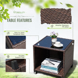 Greesum 3 Pieces Patio Furniture Sets Outdoor PE Rattan Wicker Chairs with Soft Cushion and Glass Coffee Table for Garden Backyard Porch Poolside, Beige Greesum