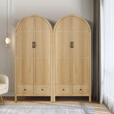 Lxsxlome Wardrobe Closet, Armoire Wardrobe Closet with Drawers and 2 Arched Fluted Doors, 70.87‘’ Tall Wooden Bedroom Armoires with Shelves and Hanging Rod (2, Wood Color) Lxsxlome