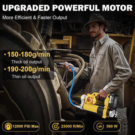 Electric Grease Gun Battery Powered, Automatic Cordless Grease Gun Kit with 2 Batteries & Charger, 5.5 Ah, LED Light, 12000PSI, 3-Speed Triggers, 19.7'' Flex Hose, for Automotive Marine Farm Equipment DEJUNPIOOL