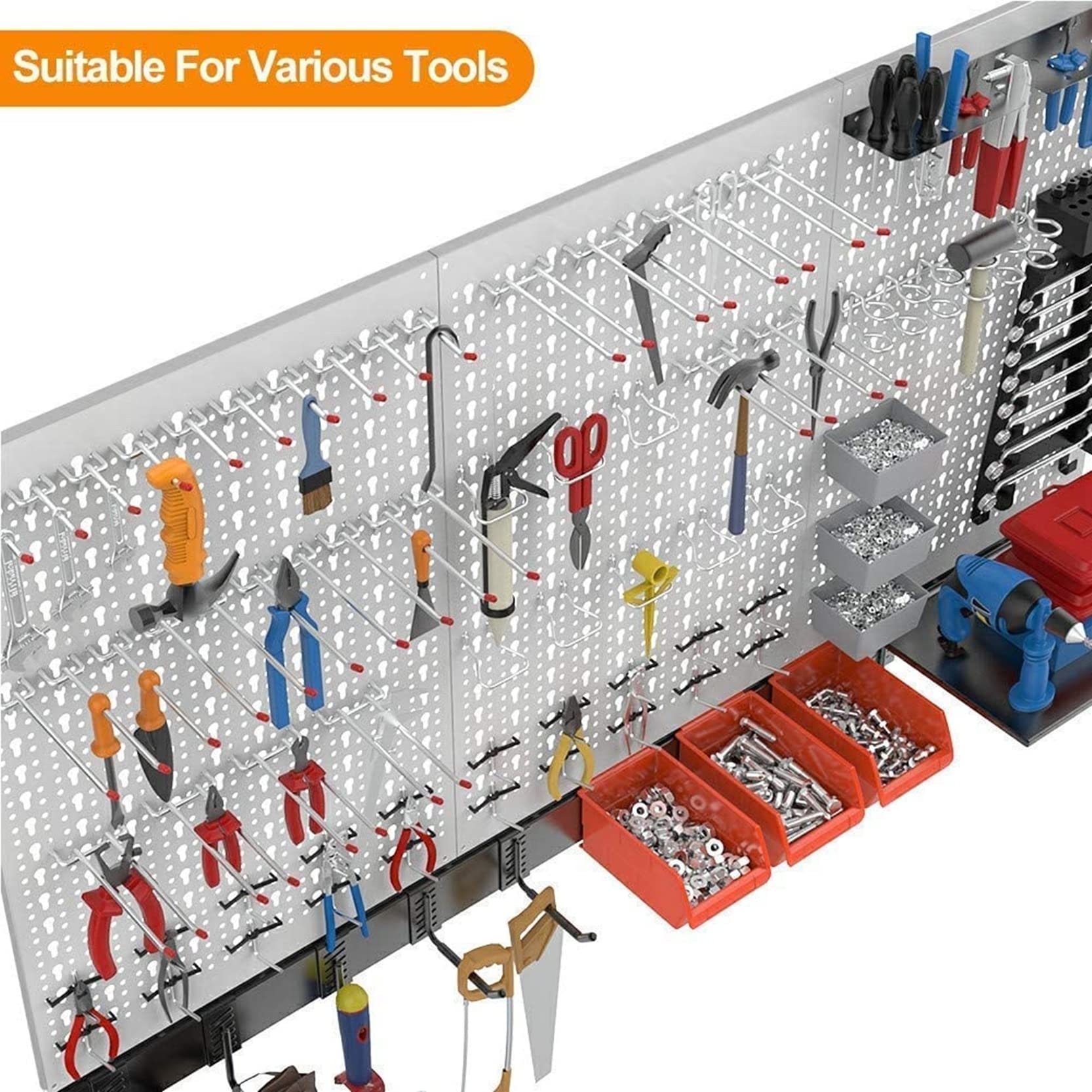 TORACK 109Pcs Wall Organizer Utility Storage Kit with Toolboard Hooks & Accessories, 4 ft. Metal Pegboard for Garage with Wall Mounted Bins & Racks - WoodArtSupply