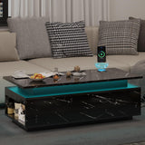 PPorfamilia LED Coffee Table with Storage, Black Coffee Table with Wireless Charging and Bluetooth Speaker, High Glossy Modern Center Table with 24-Color LED Lights for Living Room Bedroom PPorfamilia