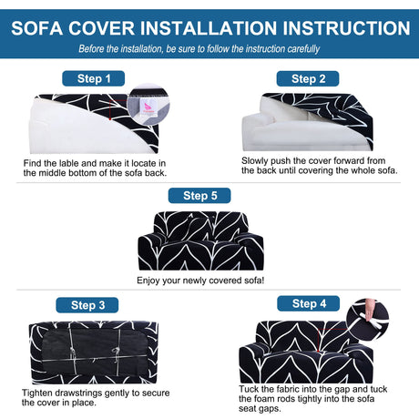 uxcell Stretch Sofa Cover Printed Couch Slipcover for Sofas Loveseat Armchair Living Room Universal Furniture with One Pillowcase (Black White Branches, Large) uxcell