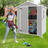 YOFE Resin Shed 6x4.4FT,Plastic Shed with Floor,Outdoor Storage Shed with Floor for Garden Tool,Waterproof Outdoor Resin Shed,Lockable Doors for Patio,Yard,Lawn (Gray) YOFE
