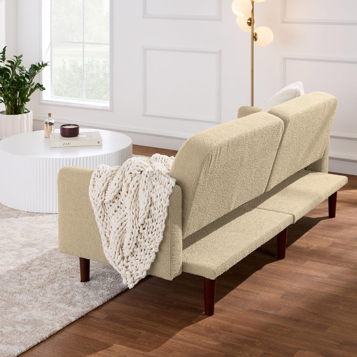 Best Choice Products 77" Mid Century Modern Boucle Loveseat Sofa, Couch, Convertible Sofa Sleeper Bed w/Real Wood, Removable Armrest - Oatmeal Best Choice Products