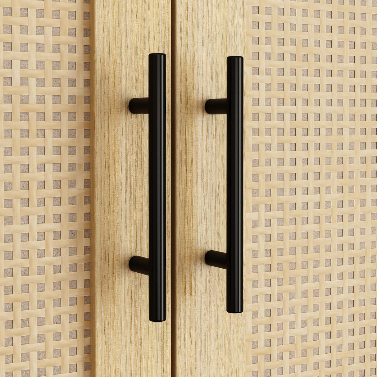 Homsee 6-Door Wardrobe Armoire Closet, Large Bedroom Cabinet Armoire with Rattan Doors, 2 Drawers, Hanging Bars & 7 Shelves, Light Brown Homsee