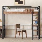 Janusline Metal Full Size Loft Bed with Built-in Desk, Modern Loft Bed Frame with Storage Shelf, Ladder and Safety Guardrail, Easy Assembly, No Box Spring Needed, Black Janusline