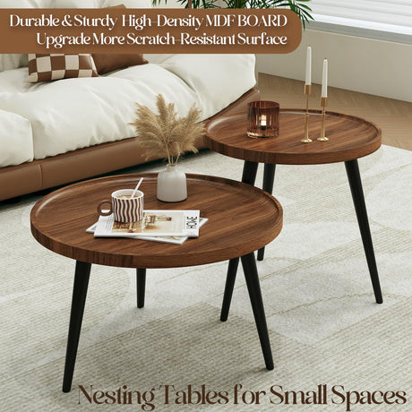 Semjar 2 Pcs Mid Century Modern Round Coffee Tables for Living Room,Easy Assembly Nesting Coffee Tables,Natural Wood Color Minimalist Circle Coffee Tables for Bedroom Office Balcony Yard Semjar