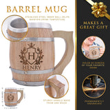 My Personal Memories Customized 24 oz Oak Wood Barrel Beer Mug Tankard with Handle and Stainless Steel Interior (Name Initial Styles) My Personal Memories
