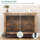 DWVO Dog Crate Furniture with Wheels, 27" Dog Kennel Indoor with Cushion, Dog Crate End Table with Tray, Dog Cage with Double Doors for Small Dog (Rustic Brown) DWVO