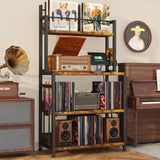 EasyCom Record Player Stand with Vinyl Storage, Turntable Stand Holds Up to 300 Albums, Large Record Player Table with Charge Station, Vinyl Record Stand for Living Room Bedroom EasyCom