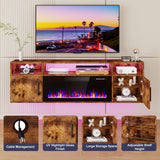 PRETZI Floating Fireplace TV Stand, 70" Wall Mounted Entertainment Center with 36" Fireplace for TVs Up to 80", LED Modern Wood TV Console with High Gloss Cabinet for Living Room (Brown) PRETZI