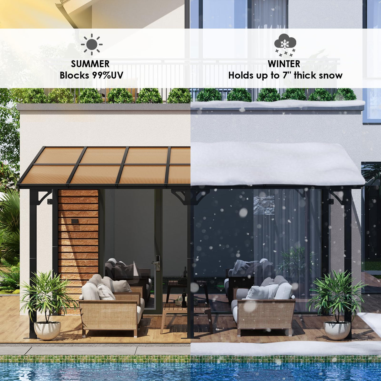 TLSUNNY 14' X 10' Gazebo for Patio with Sloped Roof, Large Wall-Mounted Heavy Duty Patio Awning, Hardtop Outdoor Aluminum Pergola, Metal Frame, for Backyard, Porch, Deck, Lawn TLSUNNY