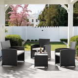 Amopatio Outdoor Furniture Set,4 Pieces Black Rattan Wicker Conversation Sets Sectional Sofa with White Cushions Amopatio