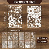 12Pcs Mixed Stencils for Painting, Art Stencils for Crafts Reusable, Wood Grains Flower Texture Templates Spider Web Layering Spray Paint Stencils Kit on Wall Canvas Cake Card DIY (11×7'') LLOUSSAK