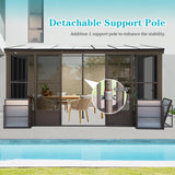 SHPAI 10x12FT Wall Mounted Sunroom, Outdoor Permanent Lean-to Solarium with Detachable Polycarbonate Roof, 2 Lockable Sliding Doors, Aluminum Gazebo Against The Wall Sun Room for Garden Patio Deck SHPAI