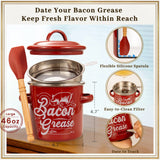 Ayerphalo Bacon Grease Container with Strainer - 46OZ Large Capacity, With Silicone Wooden Spatula, Enamel Bacon Grease Keeper for Bacon Drippings, Farmhouse Red Kitchen Decor, Dishwasher Safe Ayerphalo