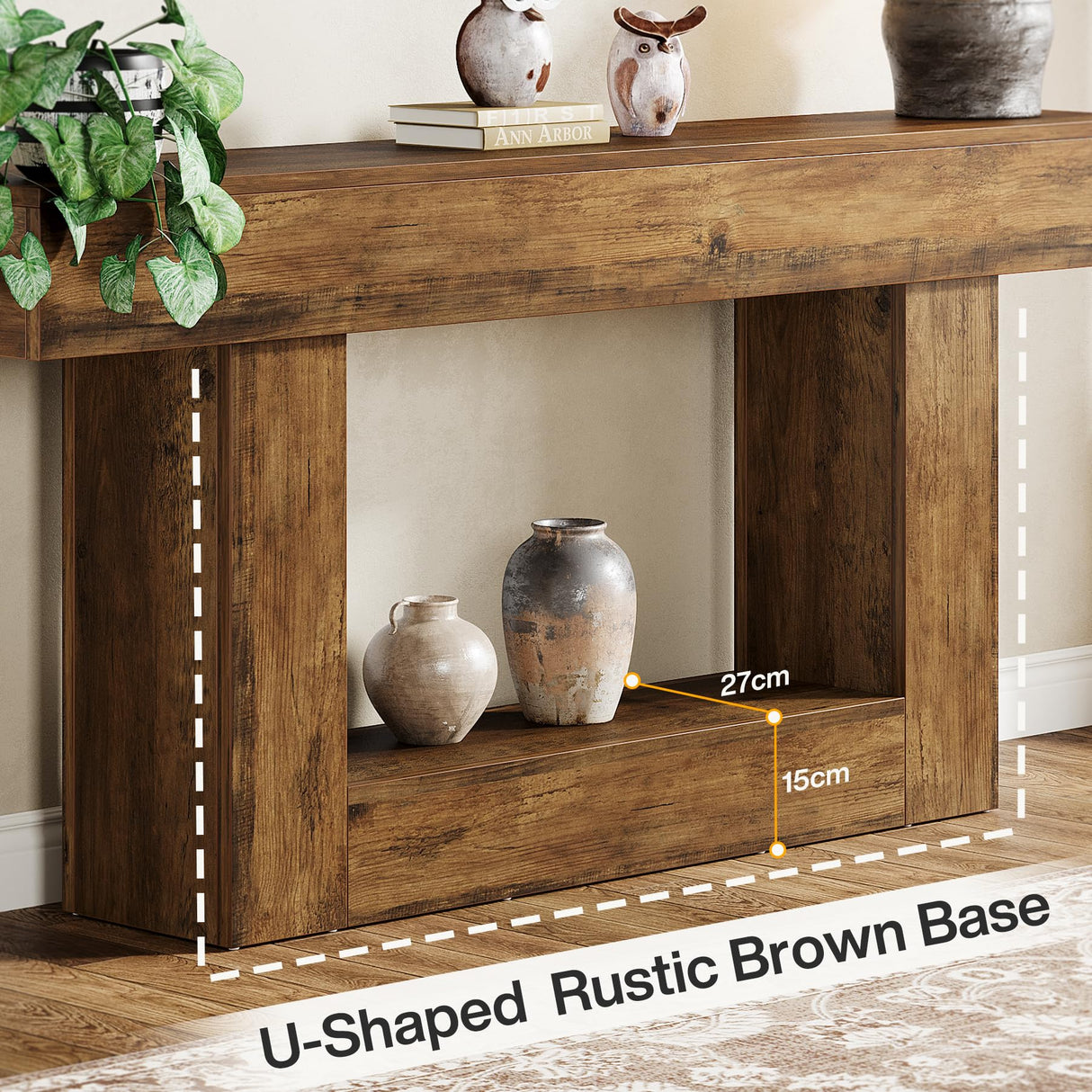 Tribesigns 63" Console Table, Farmhouse 2-Tier Entryway Table with U-Shaped Base, Narrow Long Wood Sofa Table Behind Couch Table for Living Room, Hallway, Foyer, Vintage Brown Tribesigns