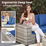 ovios 7 Pieces Patio Furniture Set, Outdoor Wicker Sectional Sofa with 30 Inch Fire Pit Table Comfy Cushions, Modern Modular Deep Seat Rattan Couch Conversation Set, Navy Blue ovios