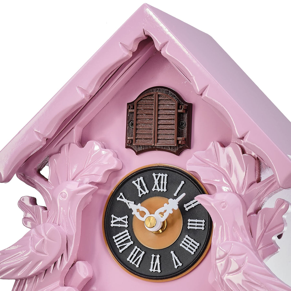 TIMEGEAR Cuckoo Clock with Night Mode, Singing Bird, Wooden Decorations and Swinging Pendulum (Pink) TIMEGEAR