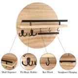 Gurfuy Key Holder for Wall with Shelf - Wood Mail Organizer and Rack with Shelf Hooks Wall Mounted for Entryway Decor Magazines Letter Storage Farmhouse Living Room Bedroom Doorway (Nature) Gurfuy