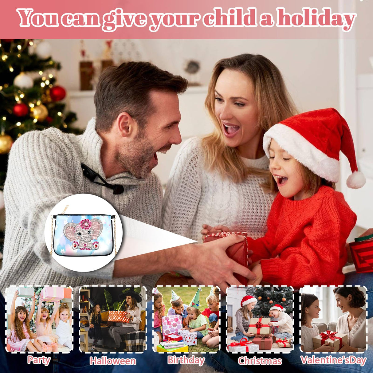 5D DIY Diamond Art Purses Diamond Art Kits for Adults, Elephant Shoulder Makeup Bag Chain Leather Clutch Purse, Holiday Birthday ﻿ POETRYDRAW