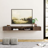 WAMPAT TV Stand with LED Lights for 65/70/75 inch TVs, Wall Mounted Shelf Under TV Cabinet, Entertainment Center Media Console with Storage for Living Room and Bedroom, Brown WAMPAT