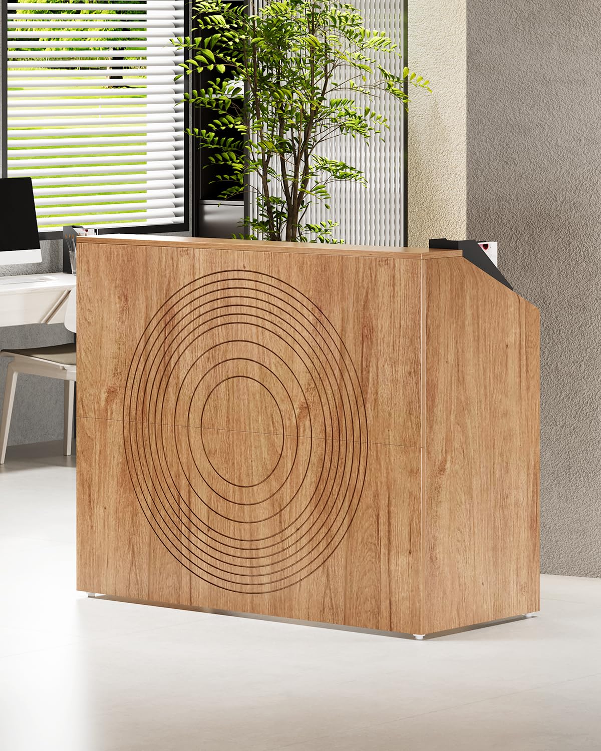 LITTLE TREE 47-Inch Reception Desk with Counter, Oak Front Desk Reception Room Table, Retail Counter for Checkout, Modern Welcome Desk for Lobby, Office, Beauty Salon LITTLE TREE