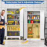 GAIOUS 71" Tall Metal Storage Cabinet with 2 Doors and 4 Adjustable Shelves, Kitchen Pantry Cabinet White Freestanding Cupboard, 5 Tier Multifunctional Steel Storage for Office, Kitchen, Dining Room GAIOUS