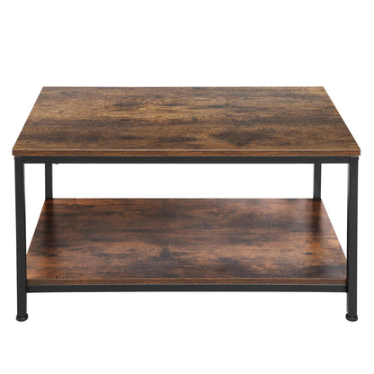 SUPER DEAL 2-Tier Industrial Coffee Table with Storage Shelf for Small Apartment Living Room, Rectangle Wood and Stable Metal TV Stand Side End Table, Rustic Brown - WoodArtSupply