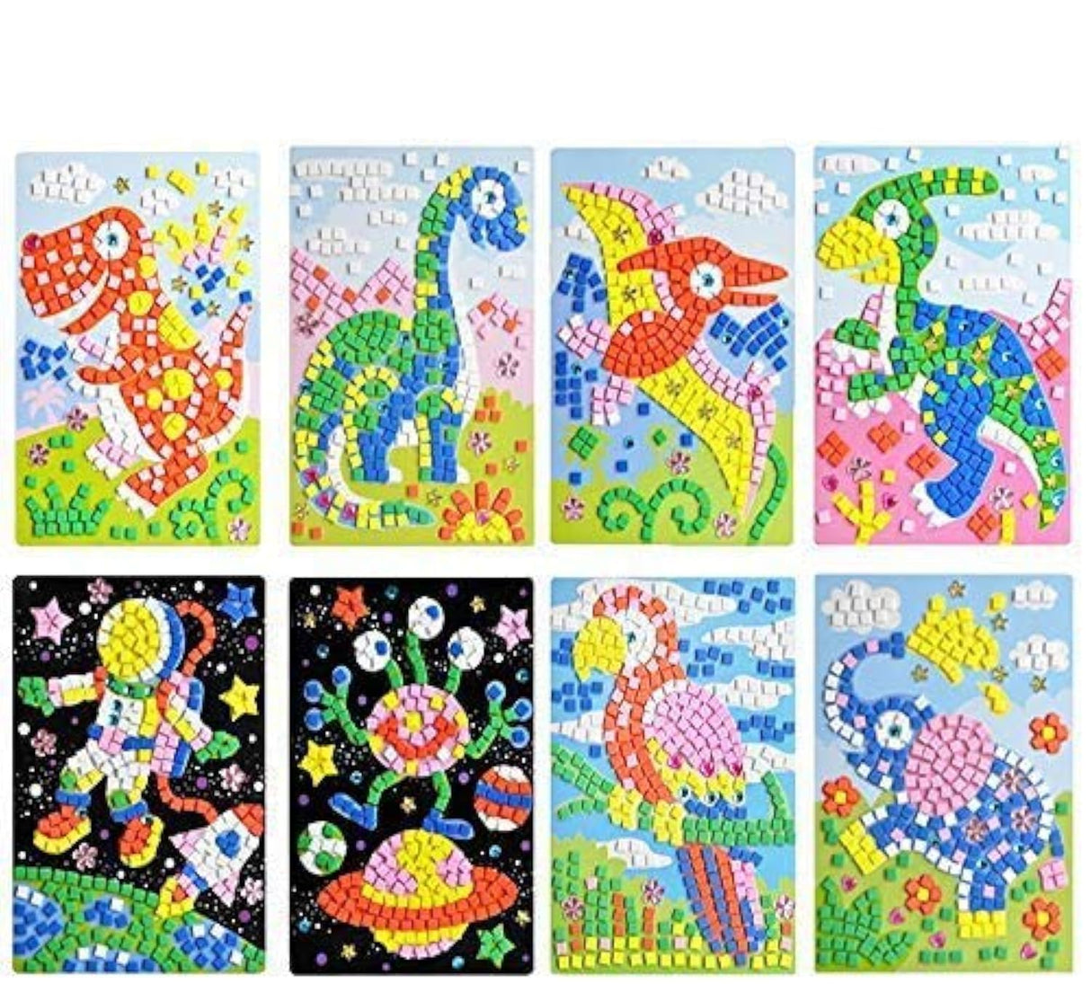 CCINEE Mosaic Sticker DIY Handmade Art Crafts Kits Christmas New Year Gifts for Kids Elephant Parrot Astronaut Dinosaurs 8 Packs CCINEE