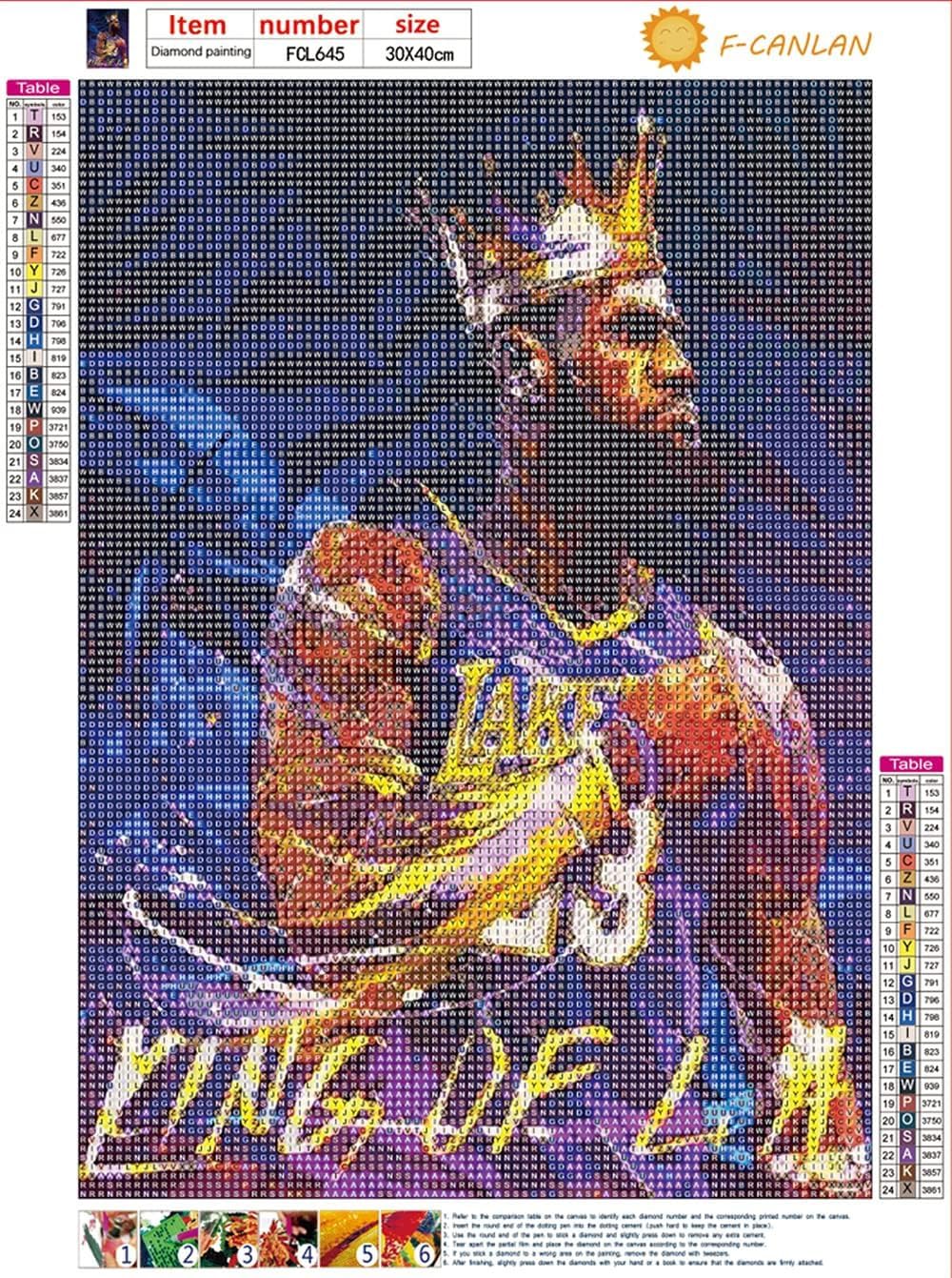 F-CANLAN Round Full Drill Diamond Painting Kit, 5D DIY Basketball King Diamond Painting with Gem Basketball Enthusiast Diamond Dots Arts Crafts Set for Adult Children Room Decor (12X16 inches) F-CANLAN