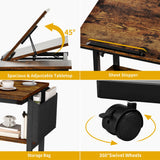 DWVO Height Adjustable Drawing Desk with Charging Station & Wheels, Rolling Craft Table with Tilting Top and Storage Bag, Small Standing & Sitting Laptop Computer Desk (Brown) DWVO