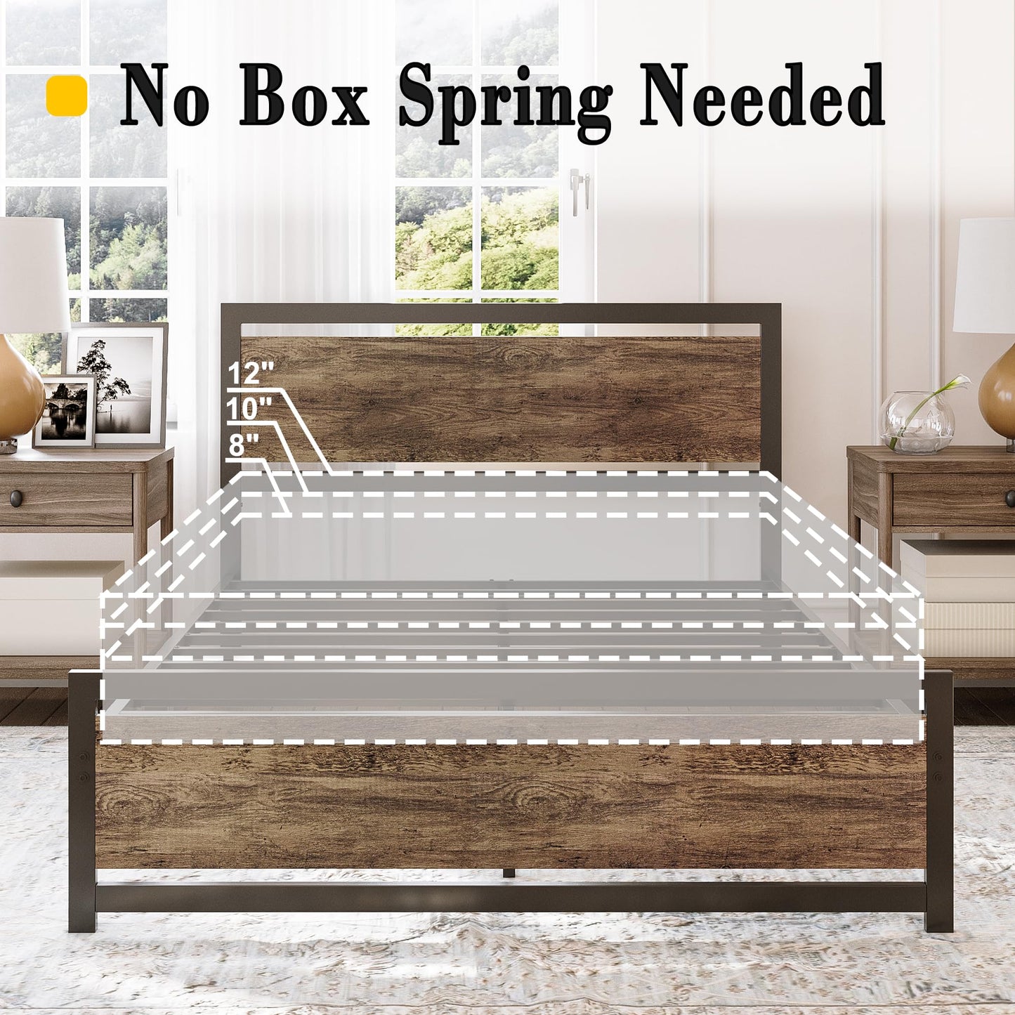 LIKIMIO Walnut Queen Bed Frame with Headboard and Under Bed Storage - Sturdy and Easy Assembly - WoodArtSupply