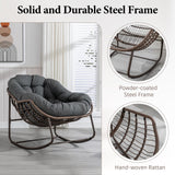 Outdoor Patio Rocking Chair, Oversized Papasan Chair with Cushion and Frame, Comfy Rattan Wicker Egg Chairs Indoor, Modern Lounge Rocker for Front Porch Living Room Bedroom (Dark Grey, Set of 1) SLEERWAY