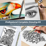 Nicpro 58PCS Art Drawing Supplies Kit in Leather Case, MP1000 Black Metal Mechanical Pencil Set with Drafting Pencil 0.5, 0.7, 0.9 & 2mm, 12 Micron Pen, Sketch Book, 30 Tube Lead Refills for Sketching Nicpro