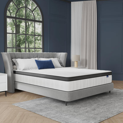 Avenco 10 Inch Queen Mattress, Hybrid Mattress in a Box with Independent Spring, Soft and Comfort Medium Firm Queen Size Mattress, Edge Support, Pressure Relief, Back Pain Relief, CertiPUR-US.