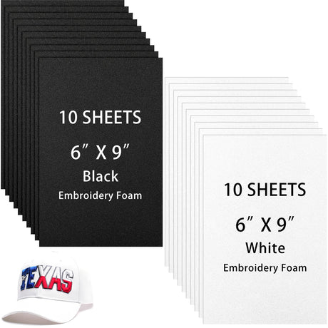 Innconee 20 Pcs 3mm Embroidery Foam EVA Foam Sheets for 3D Embroidery Arts and Crafts, DIY Projects, Hand Sewing, Quilting, Hats, Cosplay Costumes, Pillows(White, Black,6 x 9 Inch) Innconee