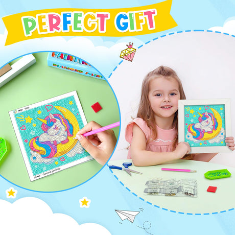 SuanFA Diamond Art Kits for Adults Kids with Frame,Unicorn Diamond Painting Kits for Kids Ages 4-8-12,5D Cartoon Gem Painting with Colorful Box for Gift and Home Decor(6x6 inch) SuanFA