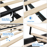 Keyluv Modern King Bed Frame with LED Lights and Upholstered Leather Headboard Keyluv