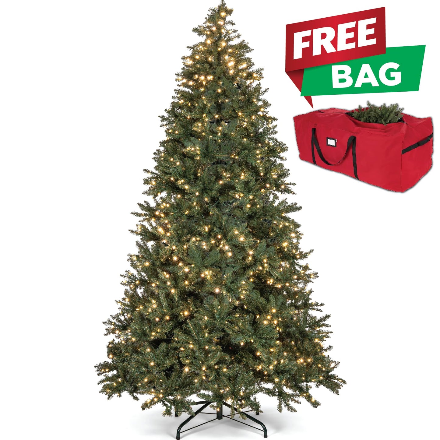 Liberty Lifestyle Christmas Tree 10 ft- Pre-Lit White and Multi-Color Premium LED Lights - Artificial Full Christmas Tree Includes Stand, Remote, and Free Bag